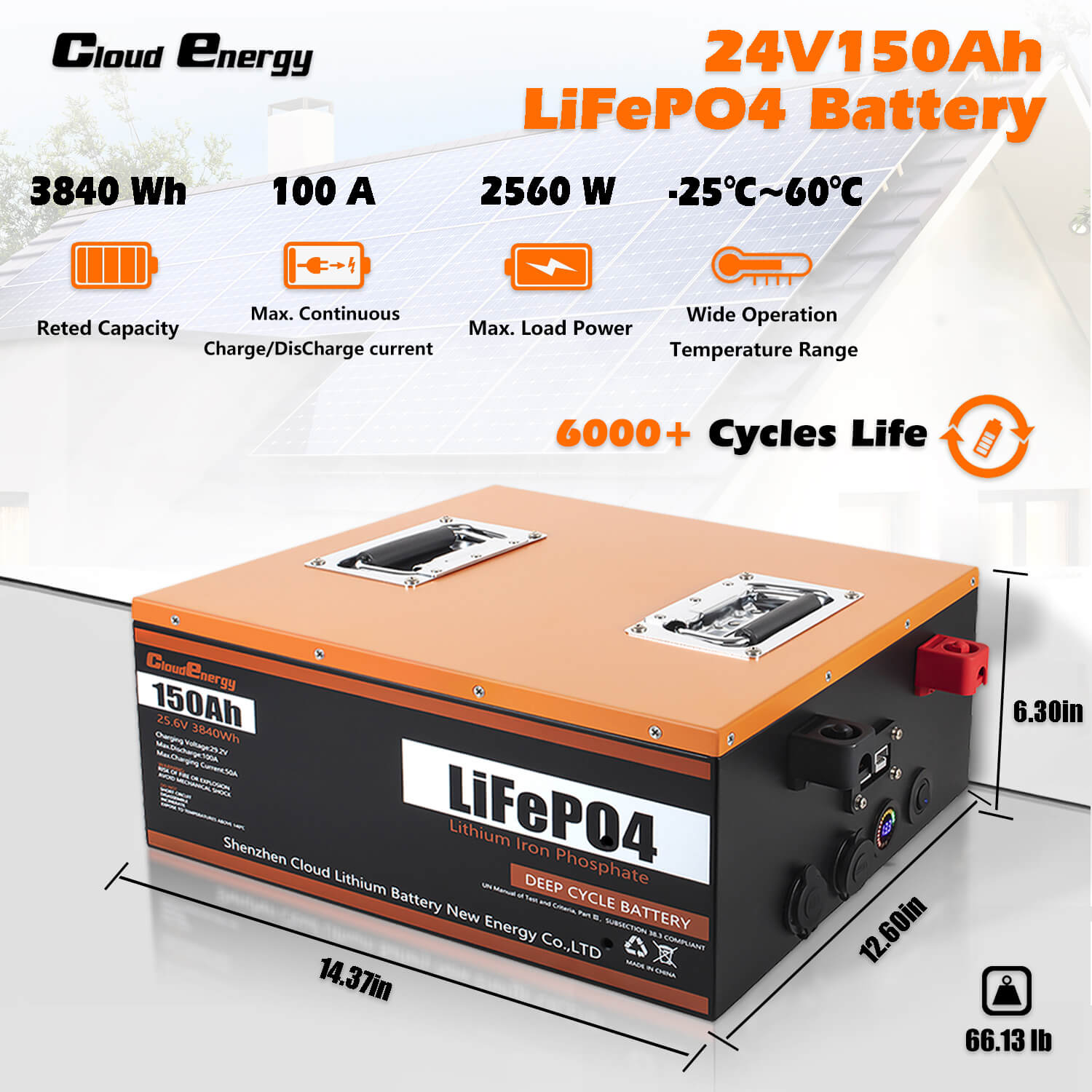 CloudEnergy 24V 150Ah LiFePO4 Battery