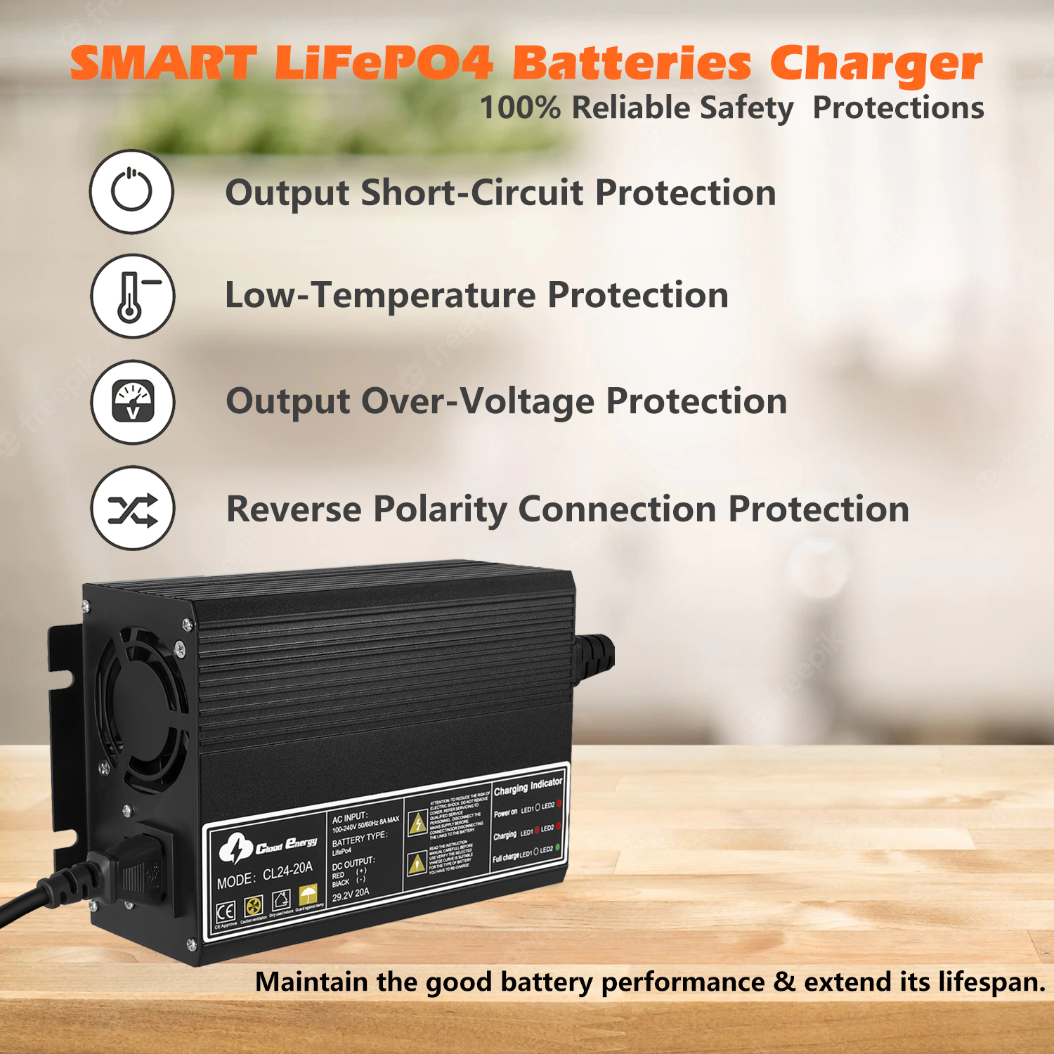 Cloudenergy 24V-20A Lithium Battery Charger in Use