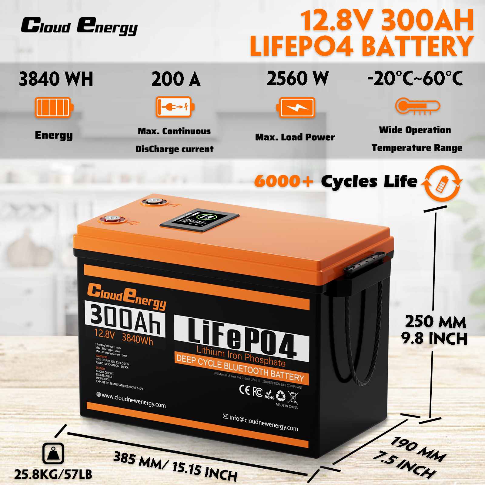 Specifications of CloudEnergy 12V 300AH Lithium Battery