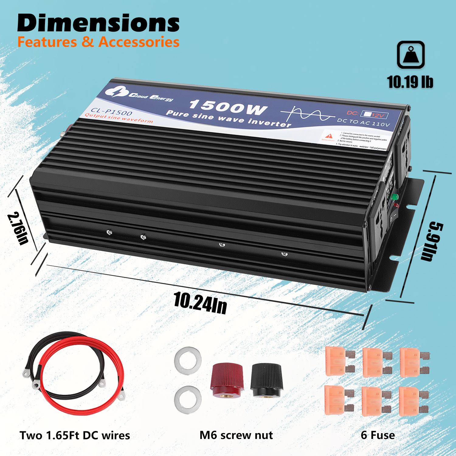 Cloudenergy 1500W DC/AC Inverter Side View