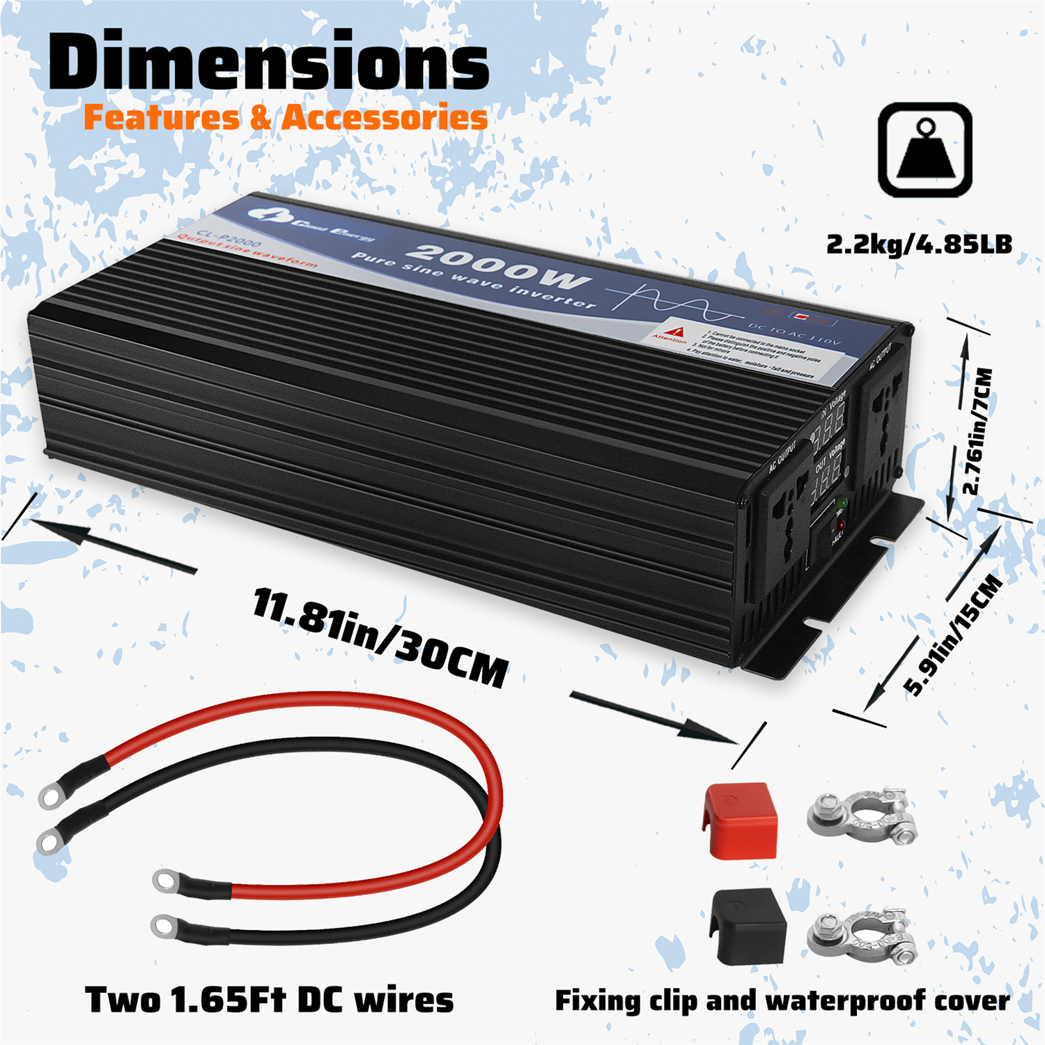 Cloudenergy 2000W DC/AC Inverter Side View