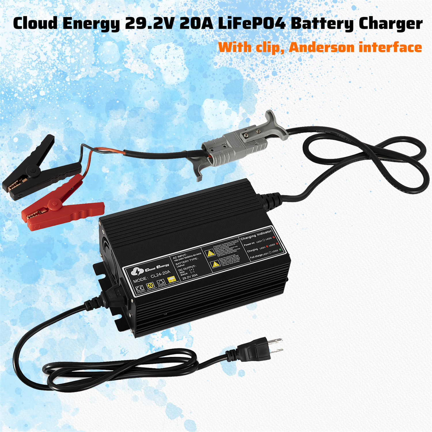 Cloudenergy 24V-20A Lithium Battery Charger Side View