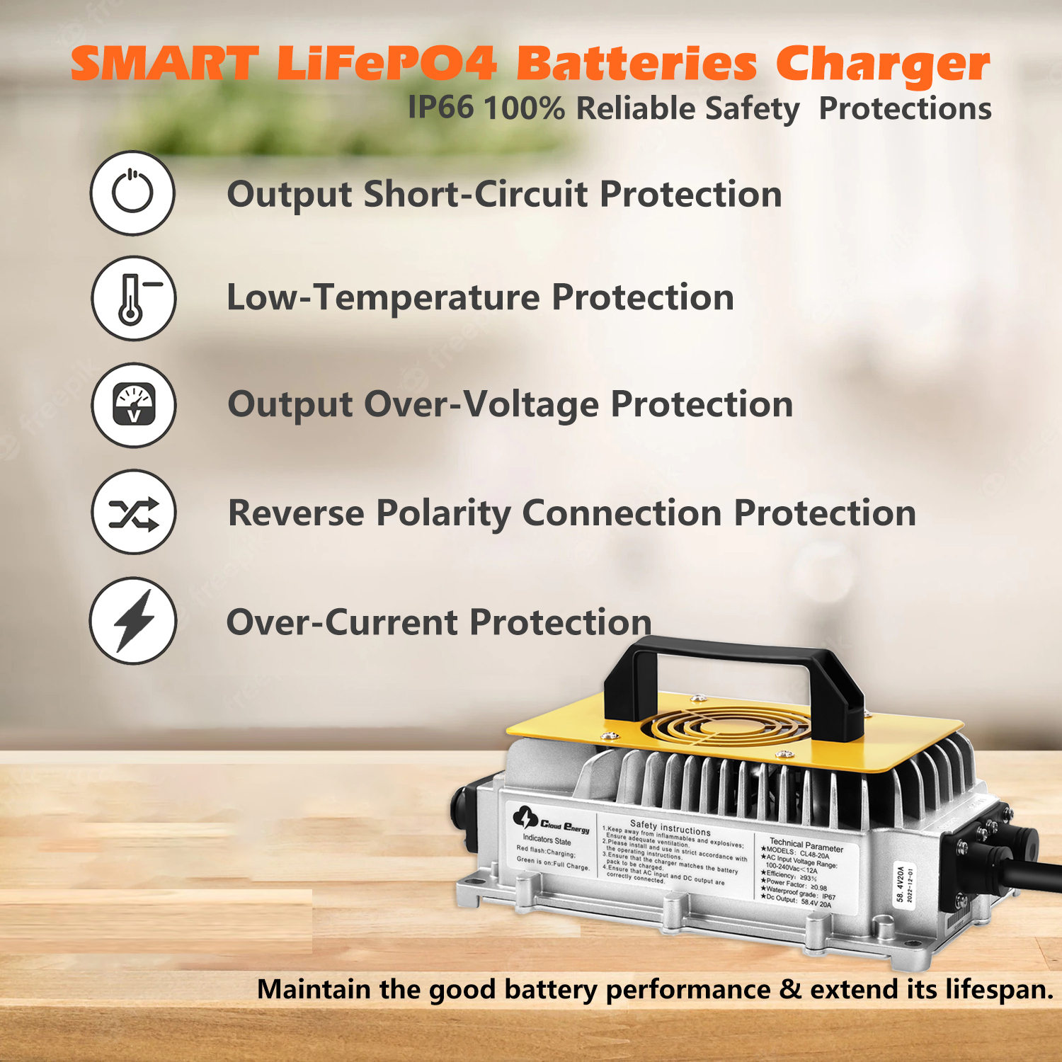 Cloudenergy 48V-20A Lithium Battery Charger LED Display