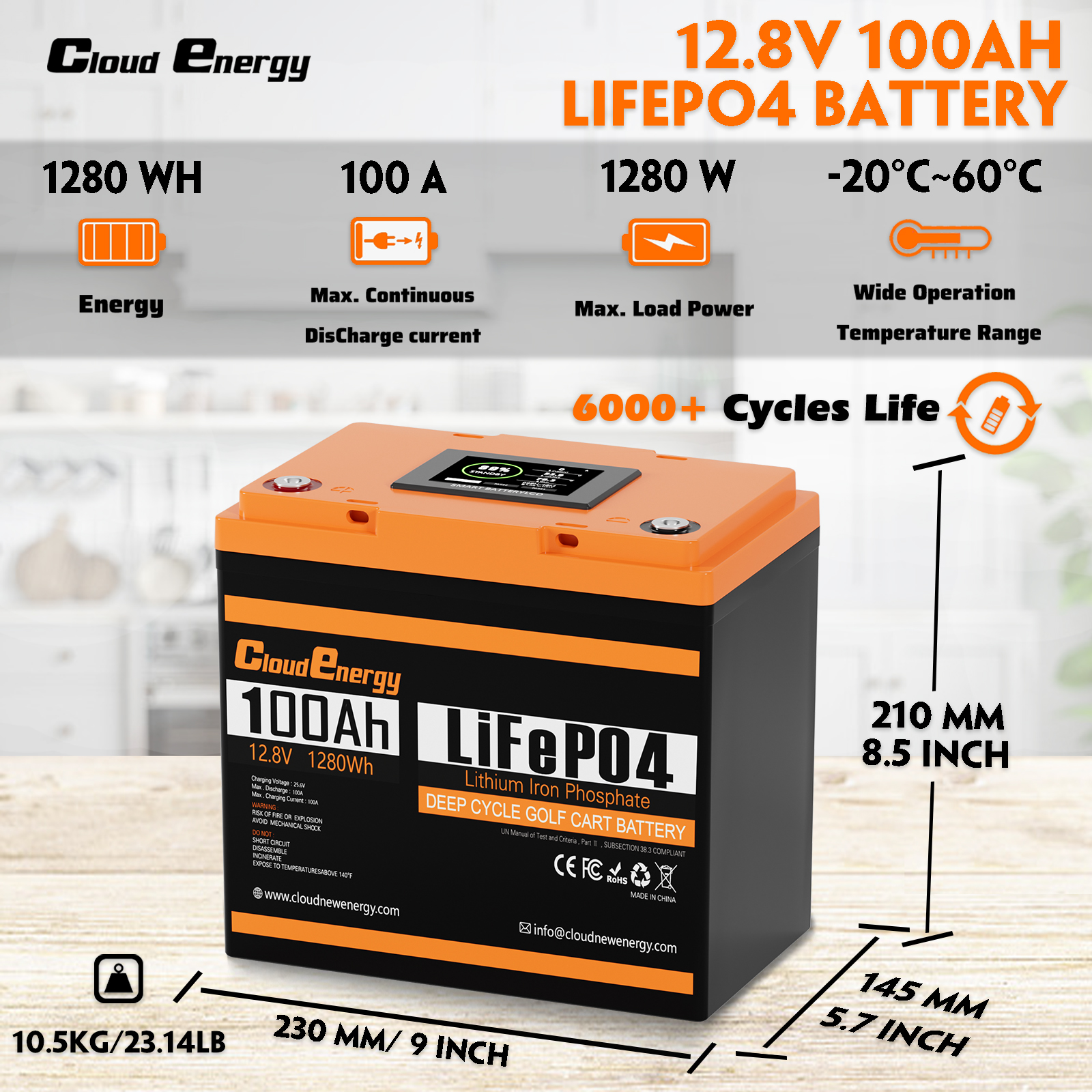 Specifications of CloudEnergy 12V 100AH Lithium Battery