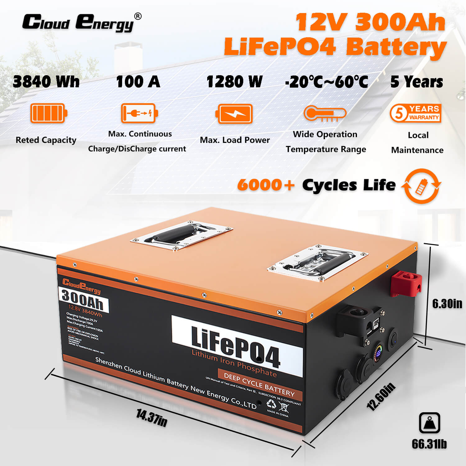 CloudEnergy LiFePO4 Battery 12V 300Ah