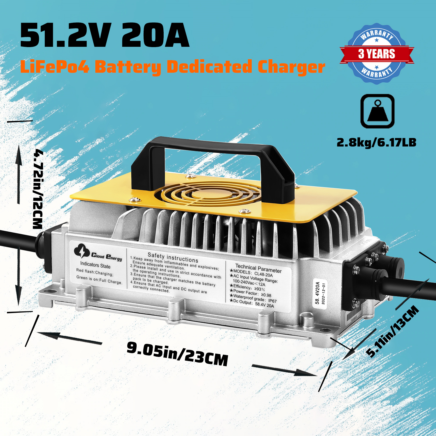 Cloudenergy 48V-20A Lithium Battery Charger Input and Output Ports